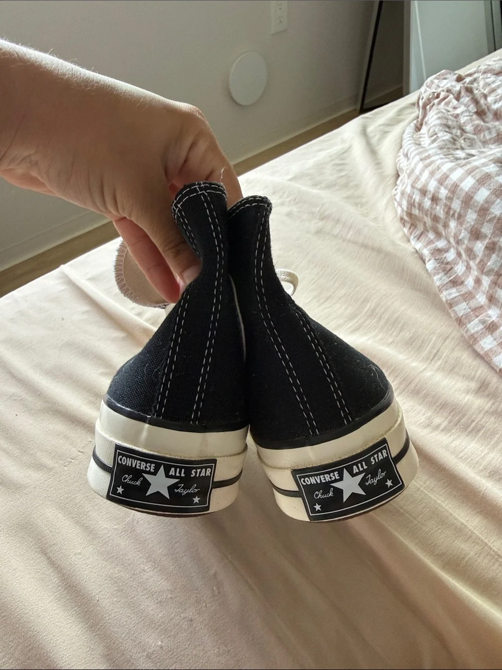 Converse Black High-Top Canvas Sneakers with Cream Accents - Picture 4 of 7